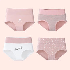 4pcs High Waist Printed Cotton Panties