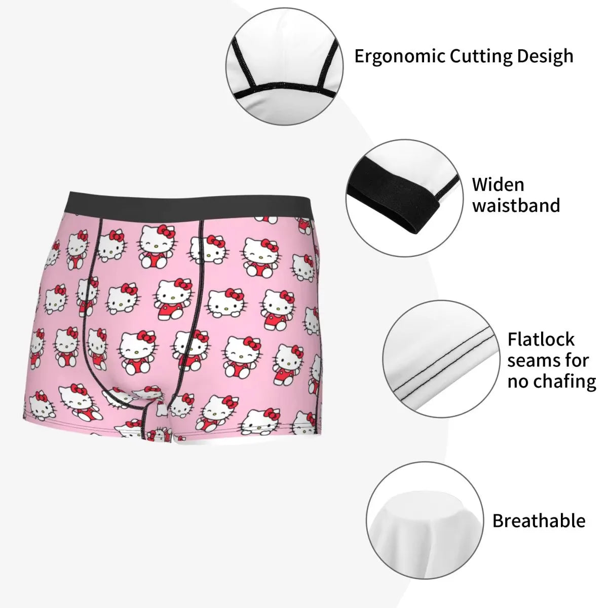 Hello Kitty Pattern Cartoon Boxers Printed Underwear Quilt Underpants Men Sanrio Comfortable Boxers Briefs