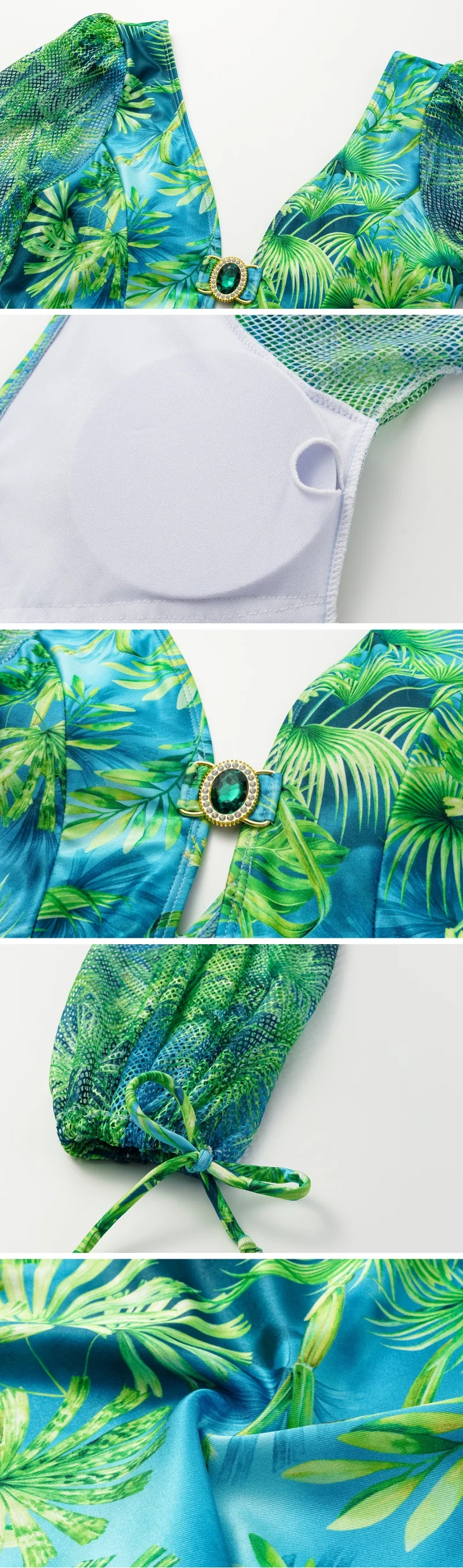 2025 Women Long-sleeved Jungle Green Print One Piece Swimsuit and Skirt Woman Swimwear Summer Bathing Suit