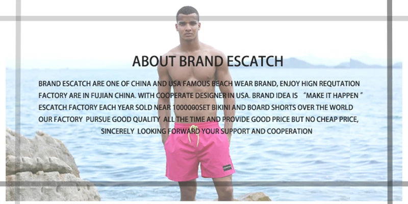 Escatch Brand Summer Fashion Polyester Quick Dry Swim Trunks