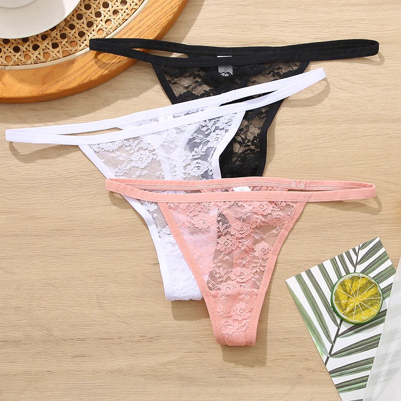 LACE 2 PCS Floral Set Thong G-String Low-Waist  Lingerie