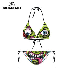 Bikini 2025 Plavky Mujer Sexy Set Swimsuit biquini Skull Printed Women Bra Swimwear Green Bathing Suit Bikinis  Y03002