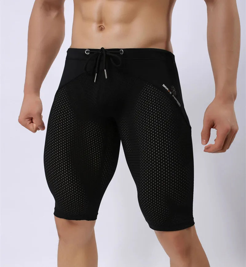 BRAVE PERSON Summer Style Shorts Breathable Mesh Men Tight Beach Shorts Men Multifunction Knee Length Board Shorts Beach Wear