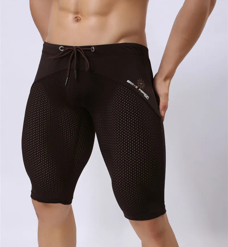 BRAVE PERSON Summer Style Shorts Breathable Mesh Men Tight Beach Shorts Men Multifunction Knee Length Board Shorts Beach Wear