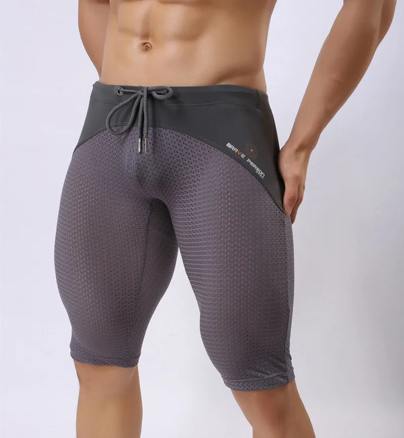 BRAVE PERSON Summer Style Shorts Breathable Mesh Men Tight Beach Shorts Men Multifunction Knee Length Board Shorts Beach Wear