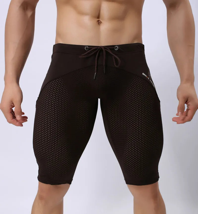 BRAVE PERSON Summer Style Shorts Breathable Mesh Men Tight Beach Shorts Men Multifunction Knee Length Board Shorts Beach Wear