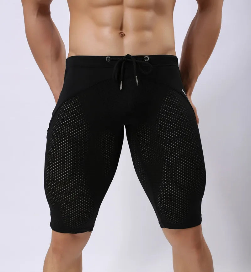 BRAVE PERSON Summer Style Shorts Breathable Mesh Men Tight Beach Shorts Men Multifunction Knee Length Board Shorts Beach Wear