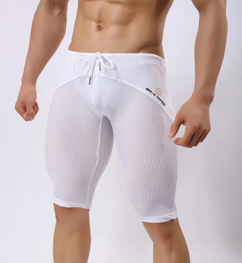 BRAVE PERSON Summer Style Shorts Breathable Mesh Men Tight Beach Shorts Men Multifunction Knee Length Board Shorts Beach Wear
