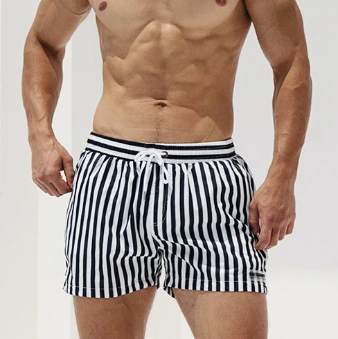 DESMIIT Boardshorts Mens Swimming Shorts Stripes Quick Dry Men Board Beach Swim Shorts Male Bermuda Surf Swimwear Sea Bath Suit
