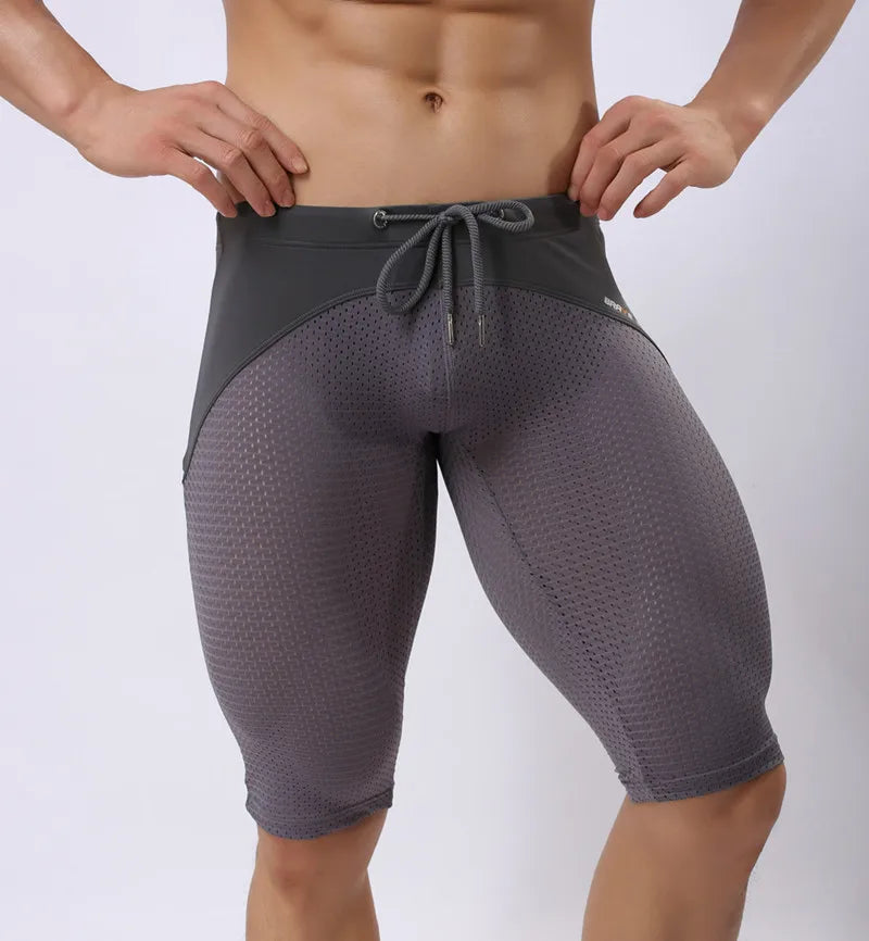 BRAVE PERSON Summer Style Shorts Breathable Mesh Men Tight Beach Shorts Men Multifunction Knee Length Board Shorts Beach Wear