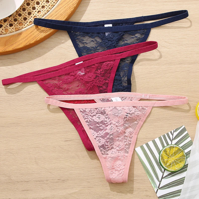 LACE 2 PCS Floral Set Thong G-String Low-Waist  Lingerie