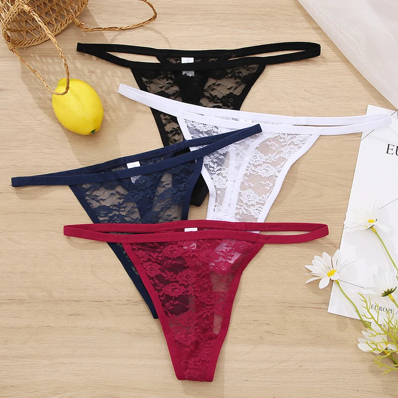 LACE 2 PCS Floral Set Thong G-String Low-Waist  Lingerie