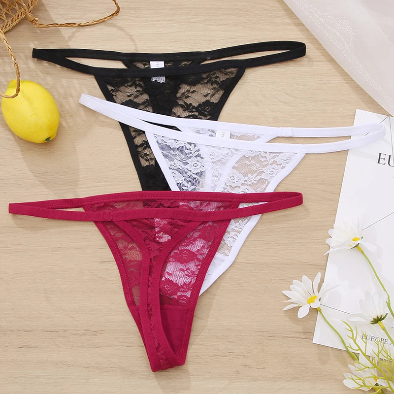 LACE 2 PCS Floral Set Thong G-String Low-Waist  Lingerie