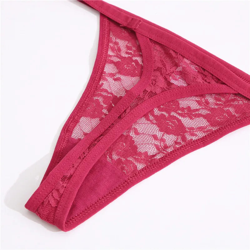 LACE 2 PCS Floral Set Thong G-String Low-Waist  Lingerie