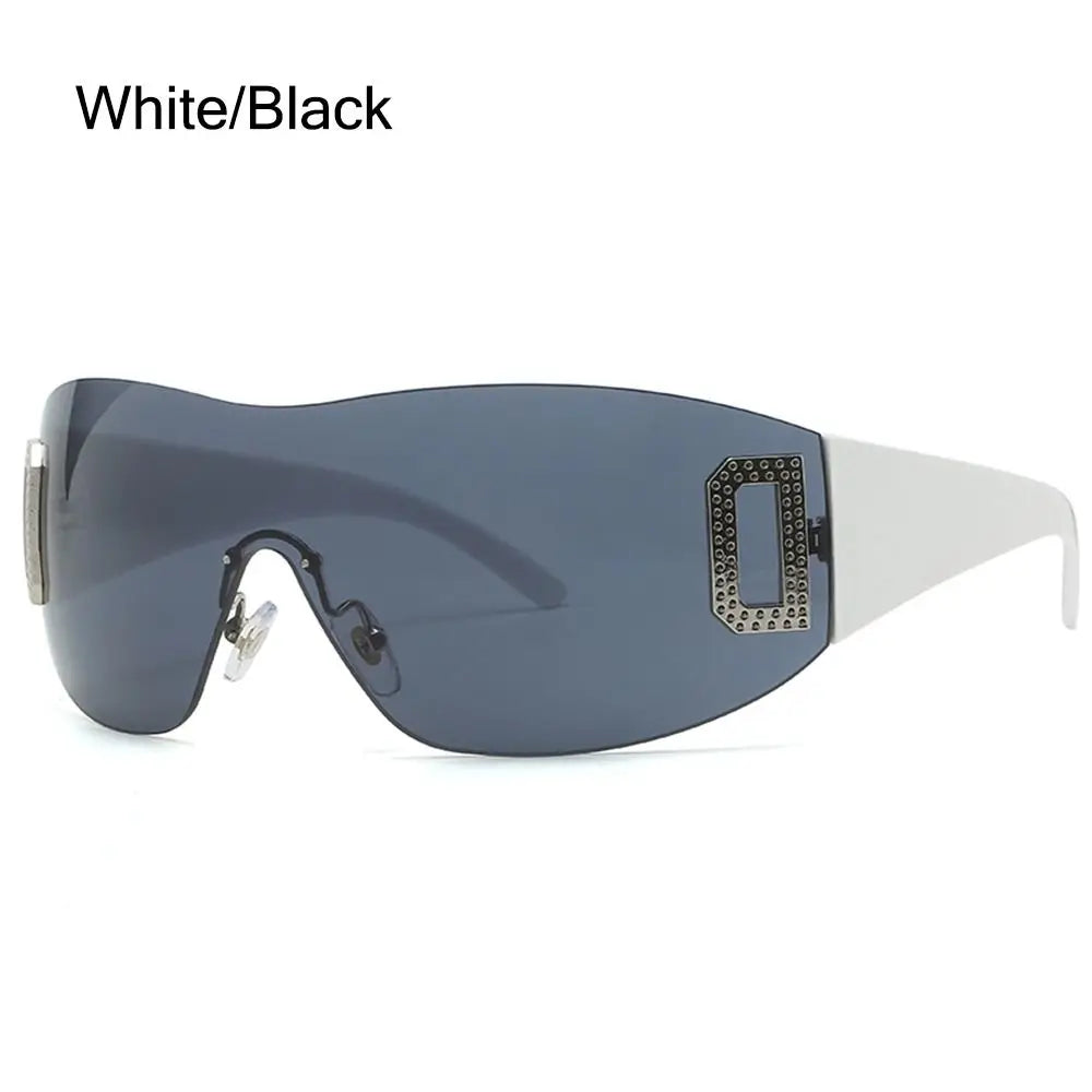 Wrap Around Y2K Sunglasses for Women Sport Punk Sunglasses Jeweled Sunglasses Retro Frameless Eyewear Trendy 2000's Shades UV400