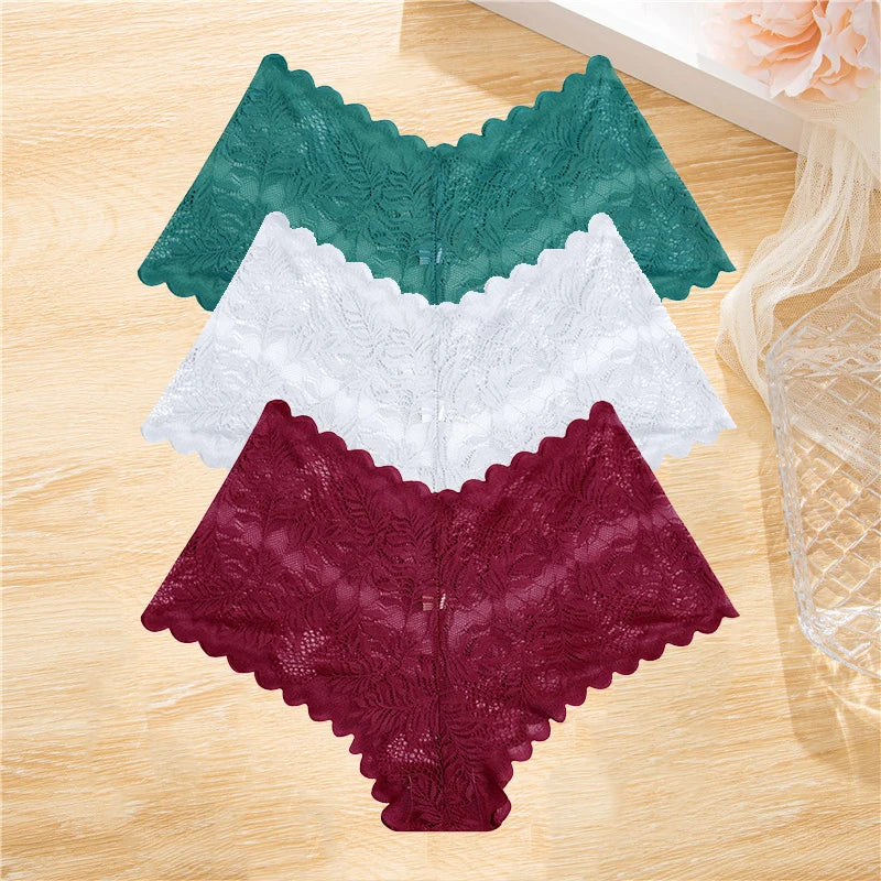 3pcs Lace Boyshorts Floral Panties