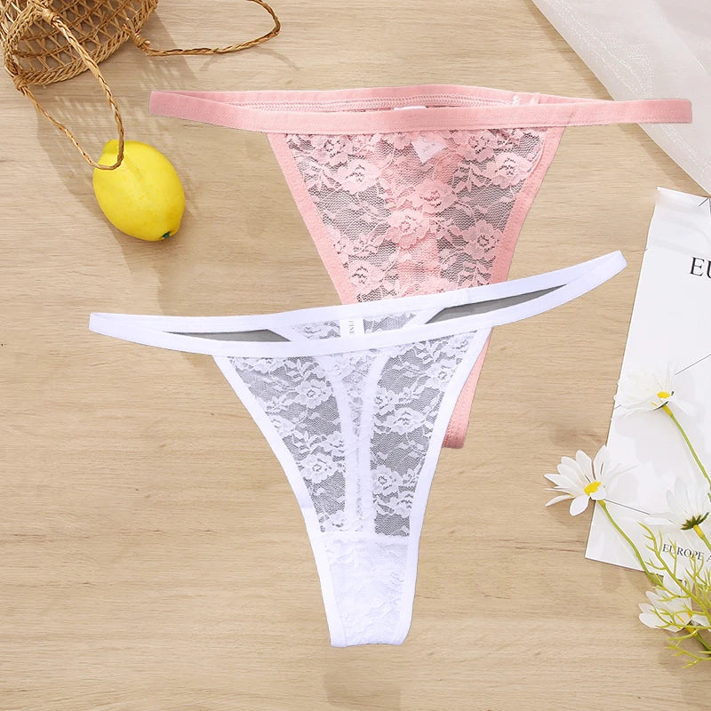 LACE 2 PCS Floral Set Thong G-String Low-Waist  Lingerie