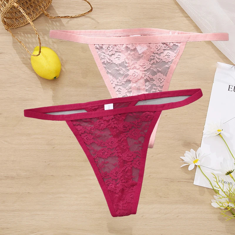 LACE 2 PCS Floral Set Thong G-String Low-Waist  Lingerie