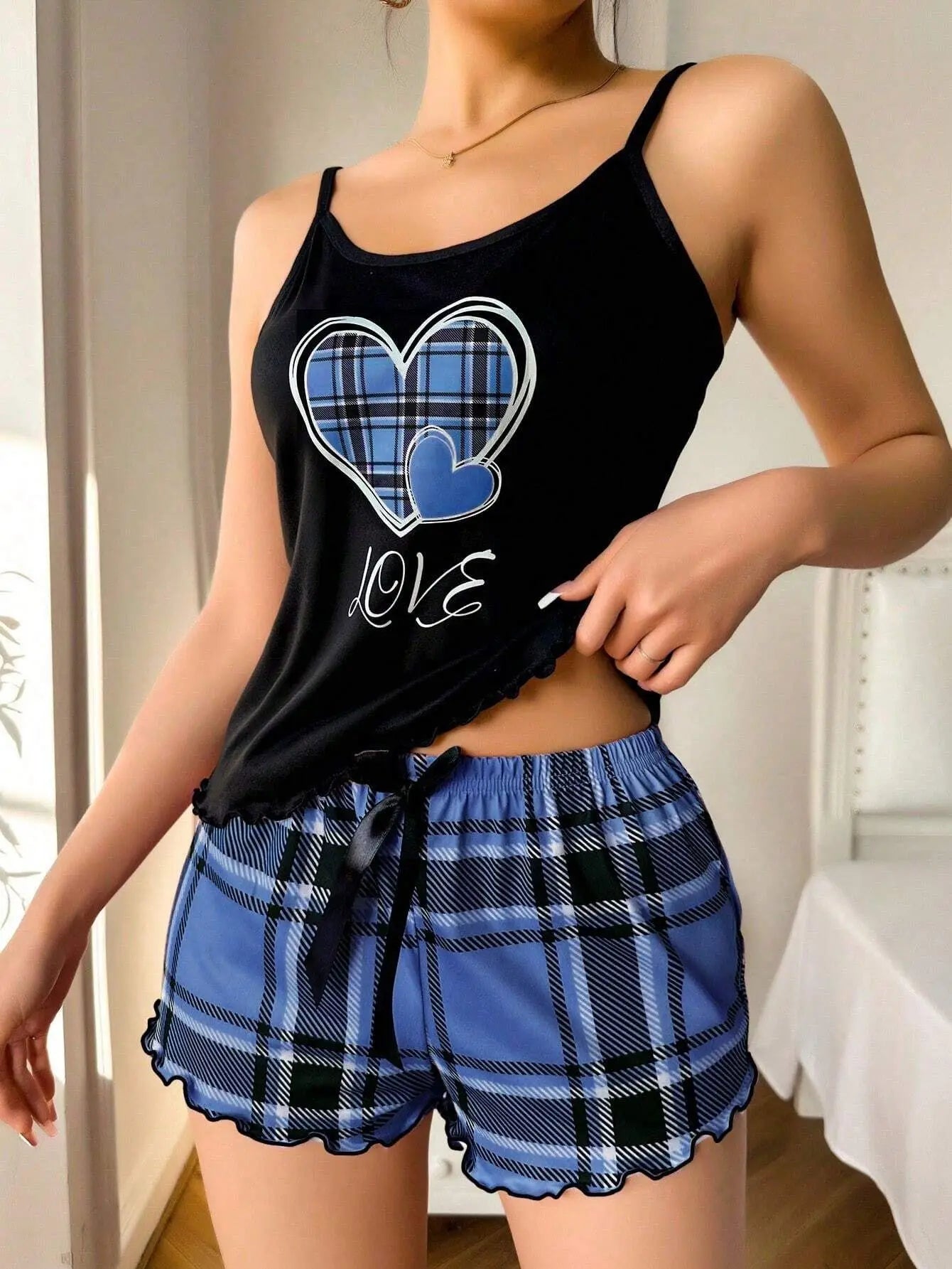 Summer Fashion Sweet Women's Halter Shorts Thin Pajamas Milk Silk Print Floral Two-piece Home Wear Women