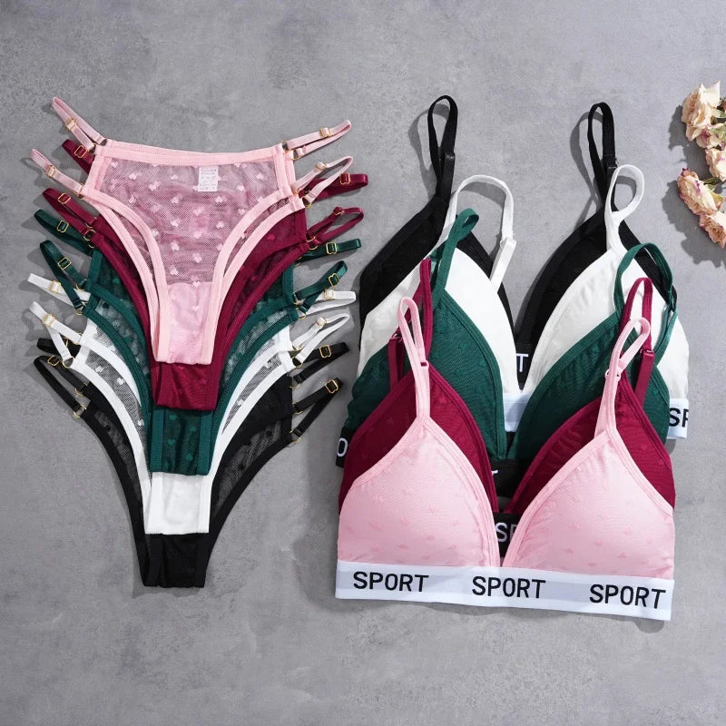 Women Bras Set Dot Push Up Bras Female Transparent Breathable Brazilian Panties Low Waist Bikini Ladies Soft Underwear Set