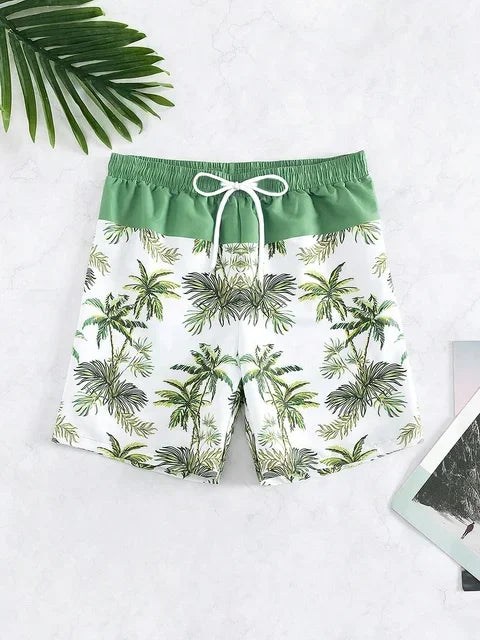 Men's 3d Coconut Tree Printed Swimsuit Swimming Shorts Summer Soft And Breathable Polyester Beach Shorts Surfing Shorts