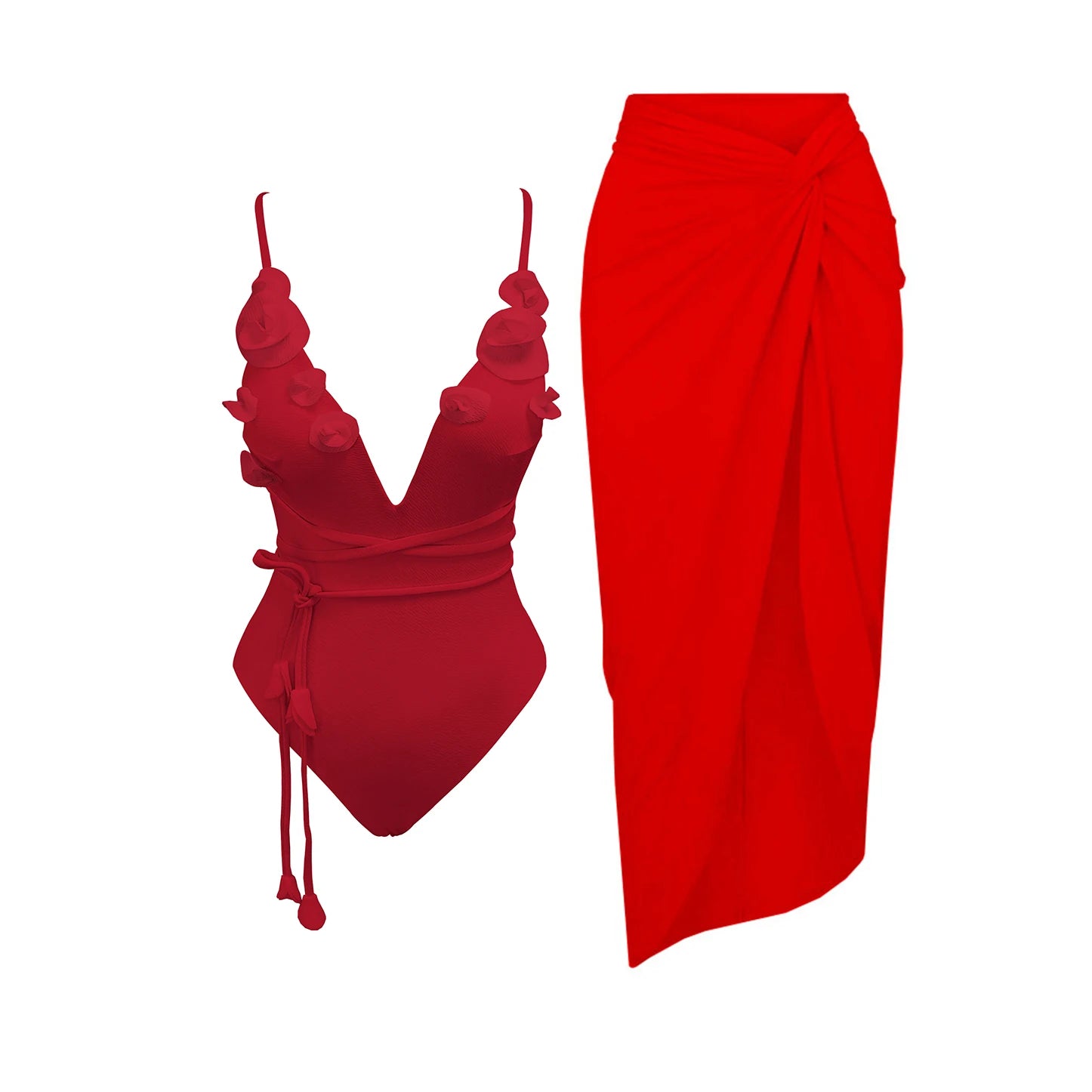 2025 Flower Deep V Neck Swimwear With Cover Up Sexy Woman Swimsuit Off Shoulder Bathingsuit Belt Bikini Summer Suits Beachwear