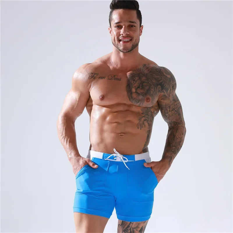 SOLID Men's Surf Board Shorts Boxer Briefs Tethered Swimsuit Beachwear 2025 New
