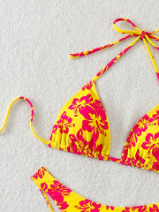 Summer retro floral print 2-piece bikini lace up swimsuit sexy high waisted women's swimsuit