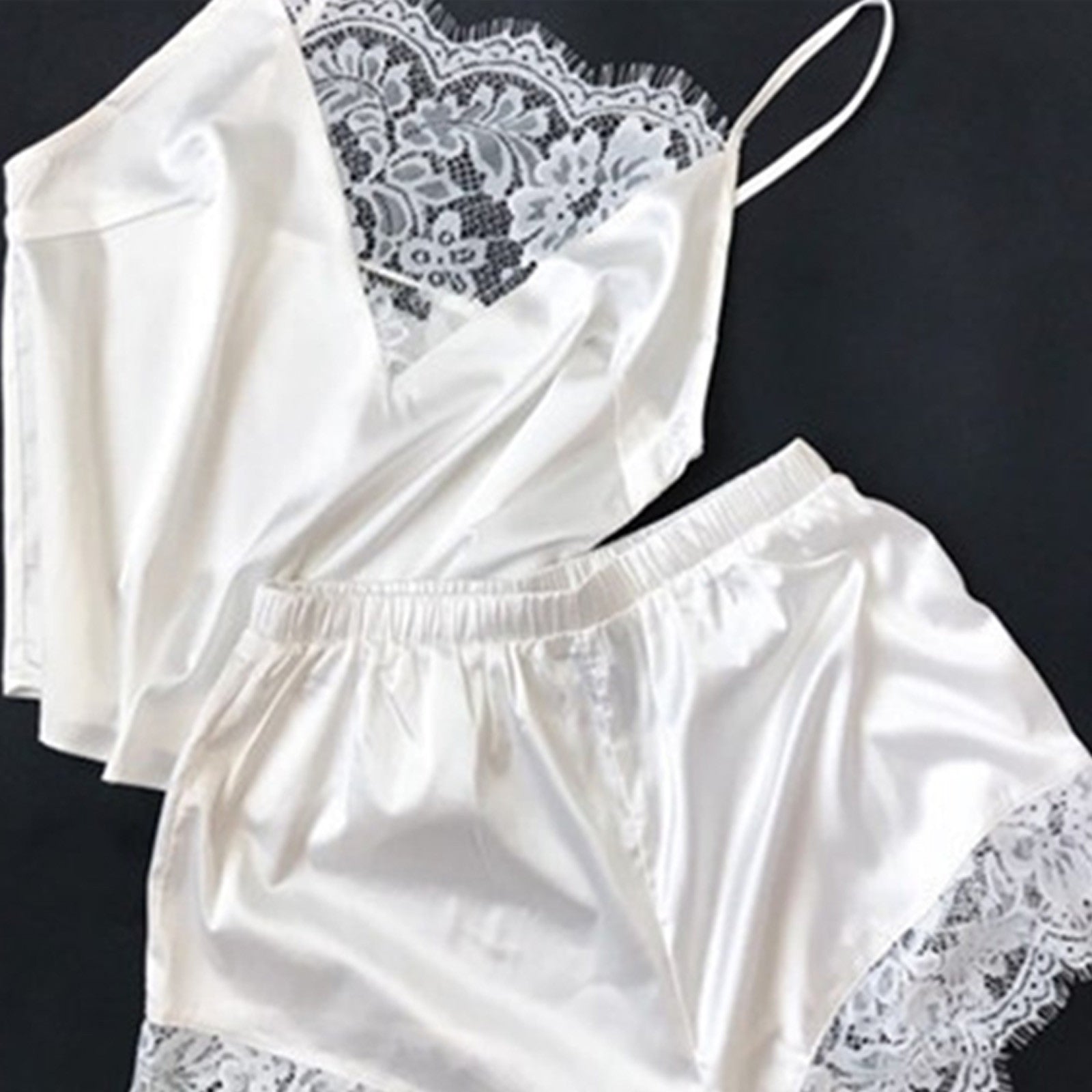 Women Sleepwear Satin Sexy Lace Pajamas Set Female Elegant Sleeveless Top And Shorts Nightgowns Bathing Suit Underwear Canisa
