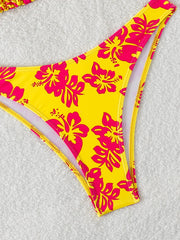 Summer retro floral print 2-piece bikini lace up swimsuit sexy high waisted women's swimsuit
