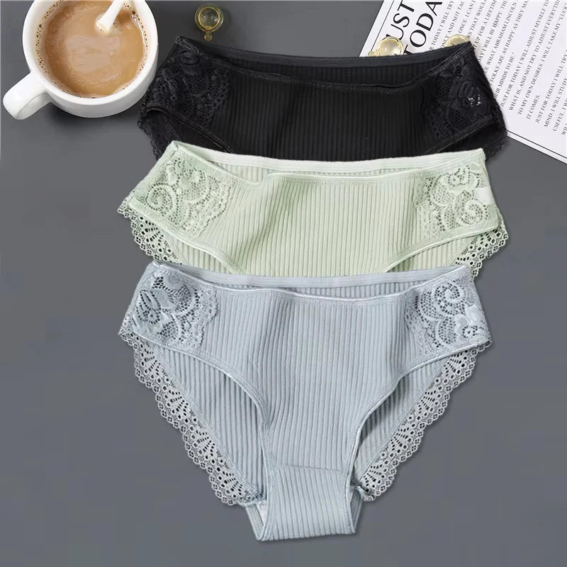 3pcs Cotton Lace Patchwork Panties