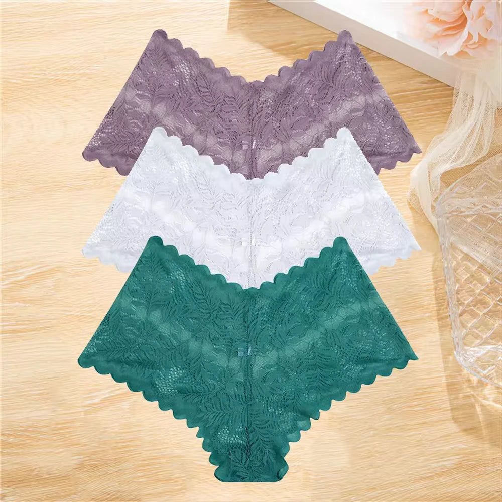 3pcs Lace Boyshort Underwear Set