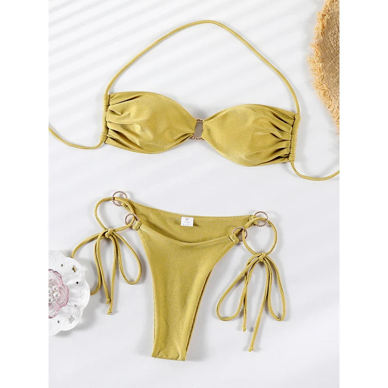 Shiny Push-Up Halter Bikini Set