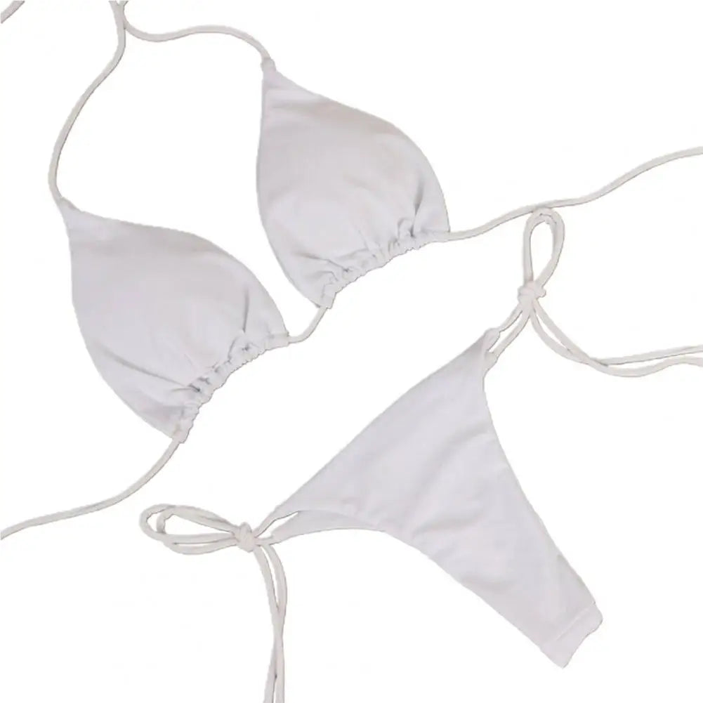 Solid Color Halter Bikini Set
