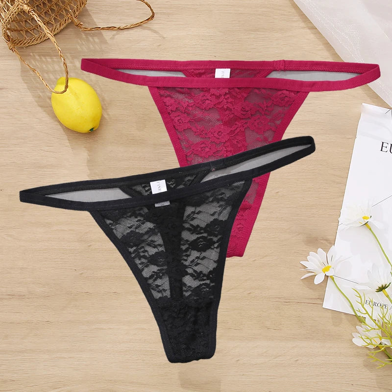 LACE 2 PCS Floral Set Thong G-String Low-Waist  Lingerie