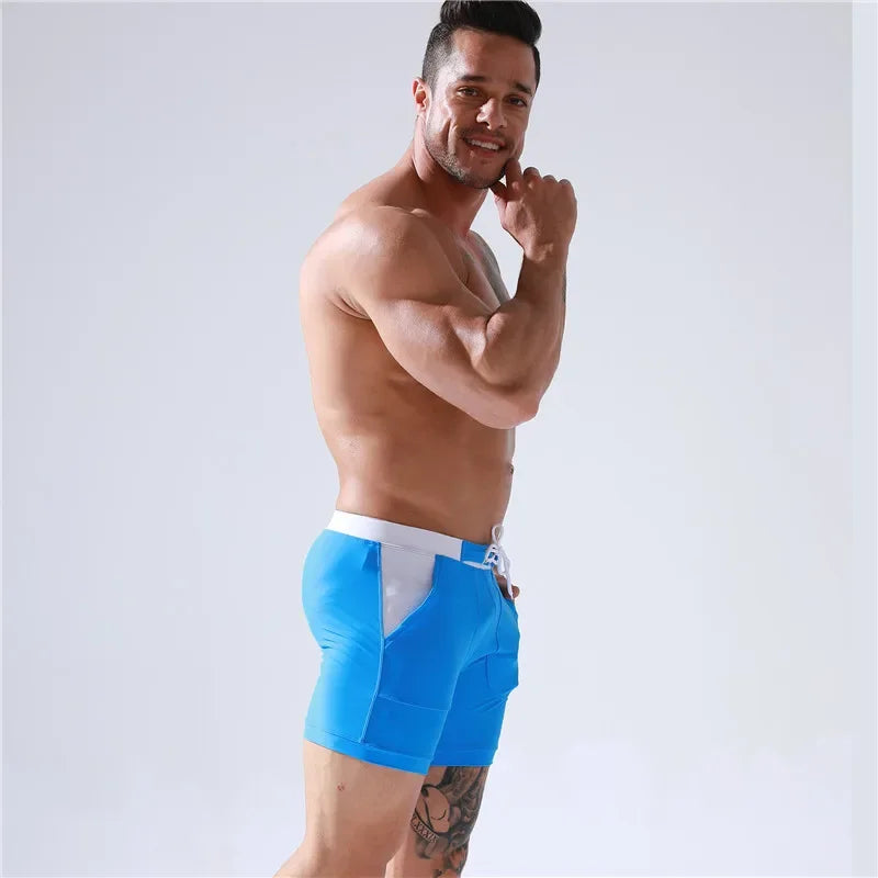 SOLID Men's Surf Board Shorts Boxer Briefs Tethered Swimsuit Beachwear 2025 New
