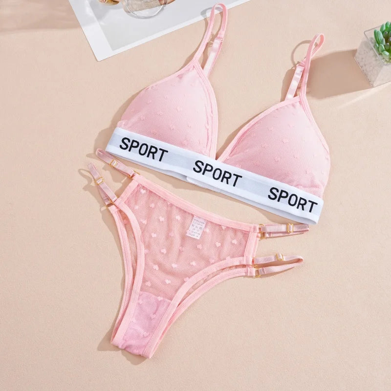 Women Bras Set Dot Push Up Bras Female Transparent Breathable Brazilian Panties Low Waist Bikini Ladies Soft Underwear Set