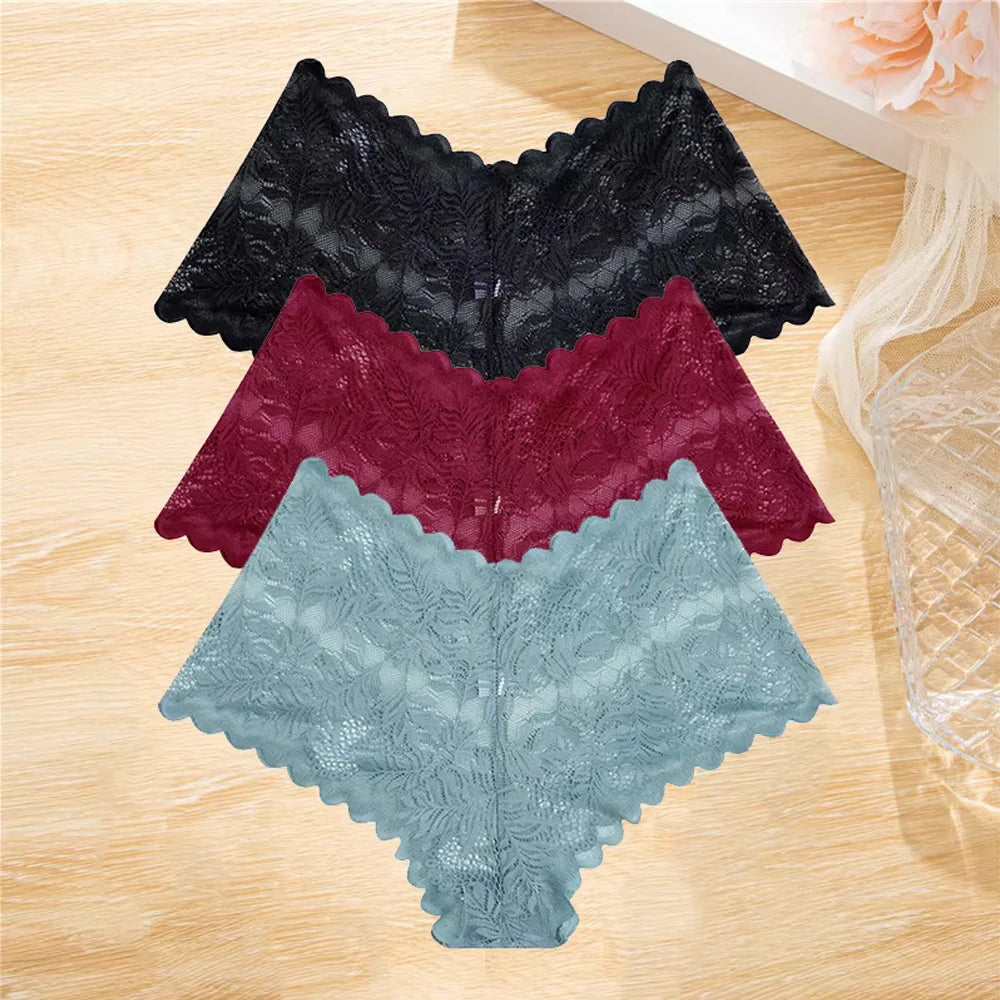 3pcs Lace Boyshort Underwear Set