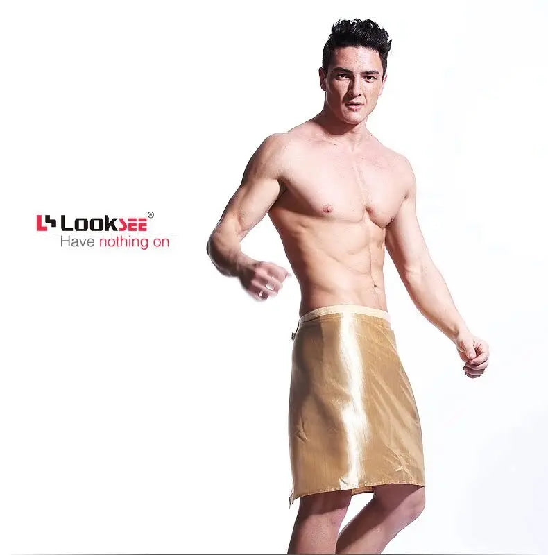 Summer thin glossy skort skirt Sexy towel men's bathrobe One size bottoms