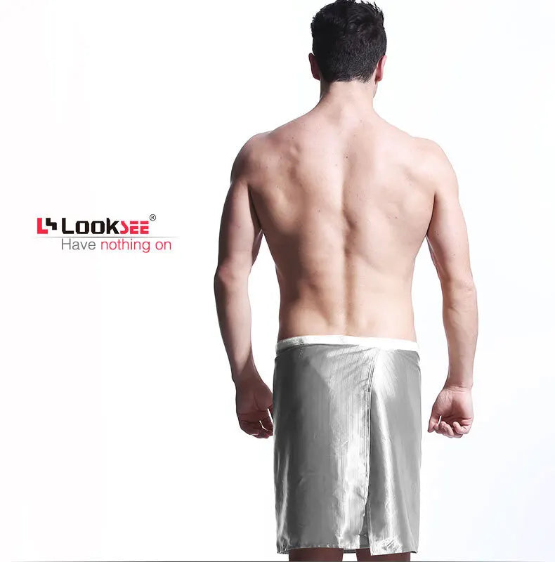 Summer thin glossy skort skirt Sexy towel men's bathrobe One size bottoms