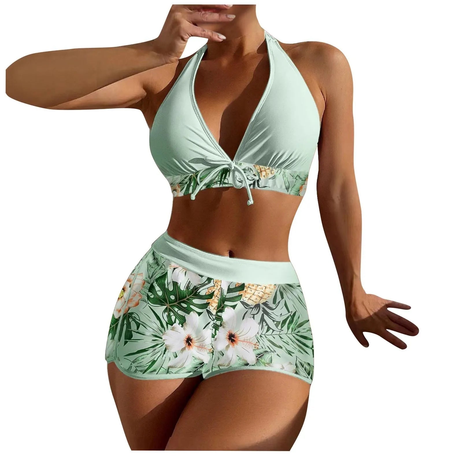 PLANT Bikini shorts Set  High Waist Swimsuit 2 Pieces Plant Print  Bathing Swim Suit Beachwear