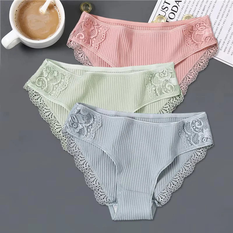 3pcs Cotton Lace Patchwork Panties