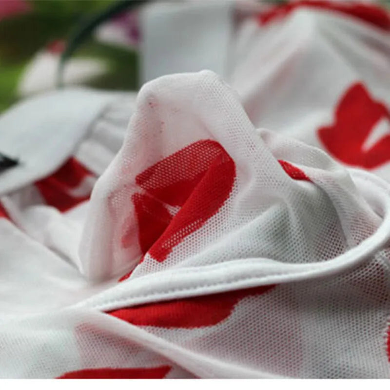 Men See through Boxer Briefs Shorts Underwear Mesh Bulge Pouch red lips