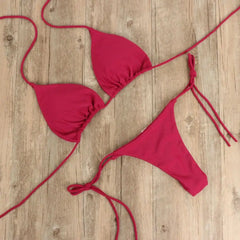 Solid Color Halter Bikini Set