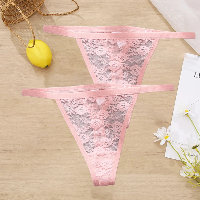 LACE 2 PCS Floral Set Thong G-String Low-Waist  Lingerie