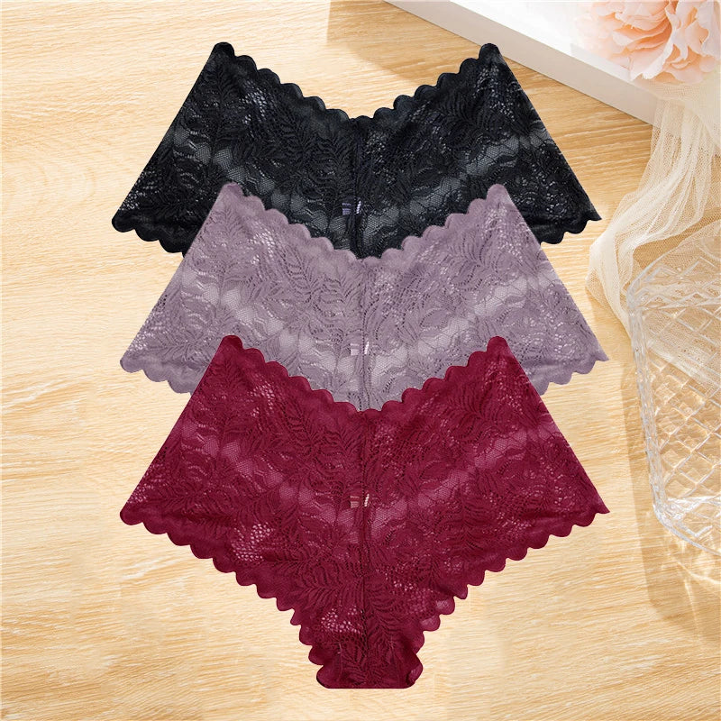 3pcs Lace Boyshorts Floral Panties
