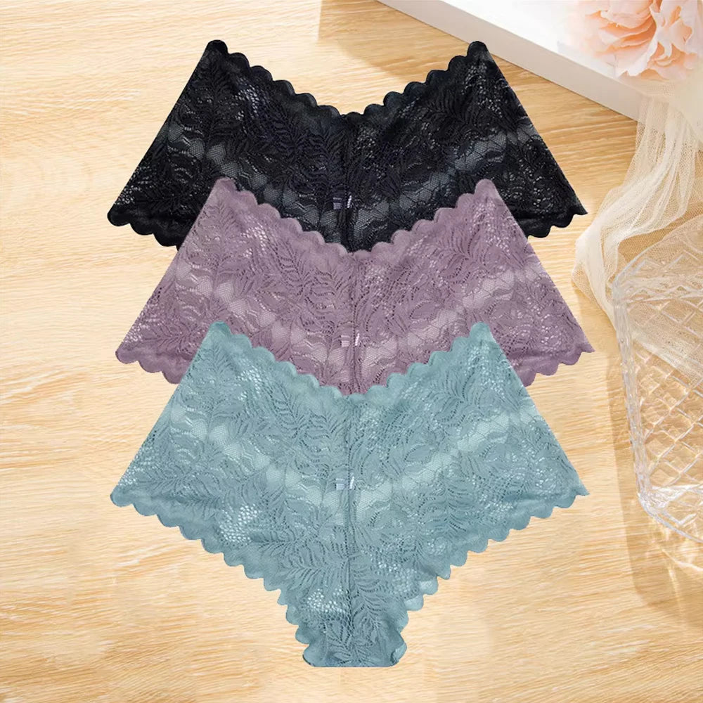 3pcs Lace Boyshort Underwear Set