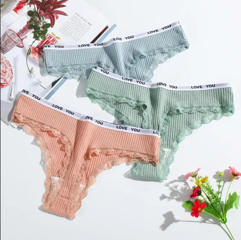 3PC Lace Tanga Low-Waist Thongs
