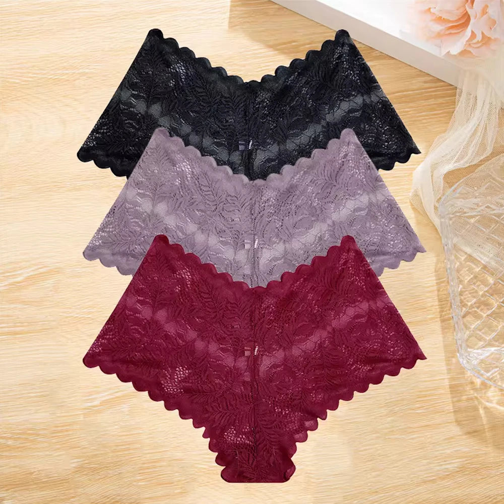 3pcs Lace Boyshort Underwear Set