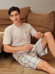 Summer Style Pajamas  Men's pajama set with short-sleeved shirts printed with letters and shorts